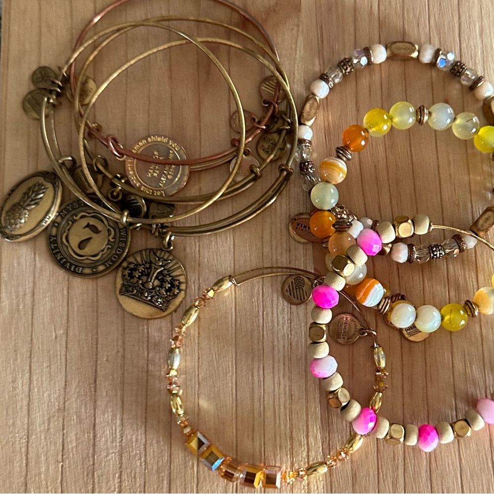 Alex and Ani Gold and Pink Beaded Bracelet